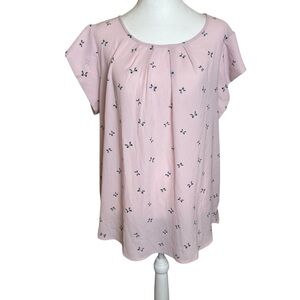 Pink Plus Size Blouse Navy Bows Cap Sleeves 2X Coquette Lightweight Baby Shower